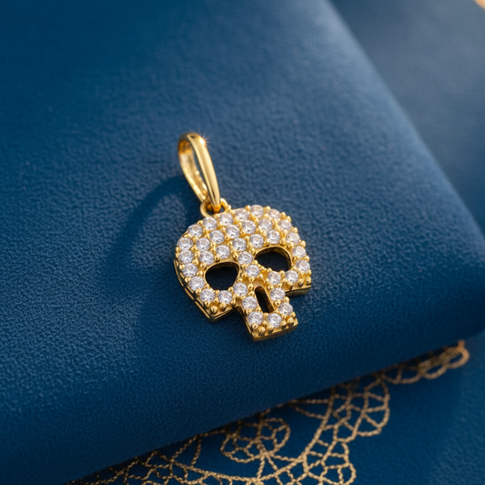 Solid 14K Gold Skull CZ Pendant for Women and Teens