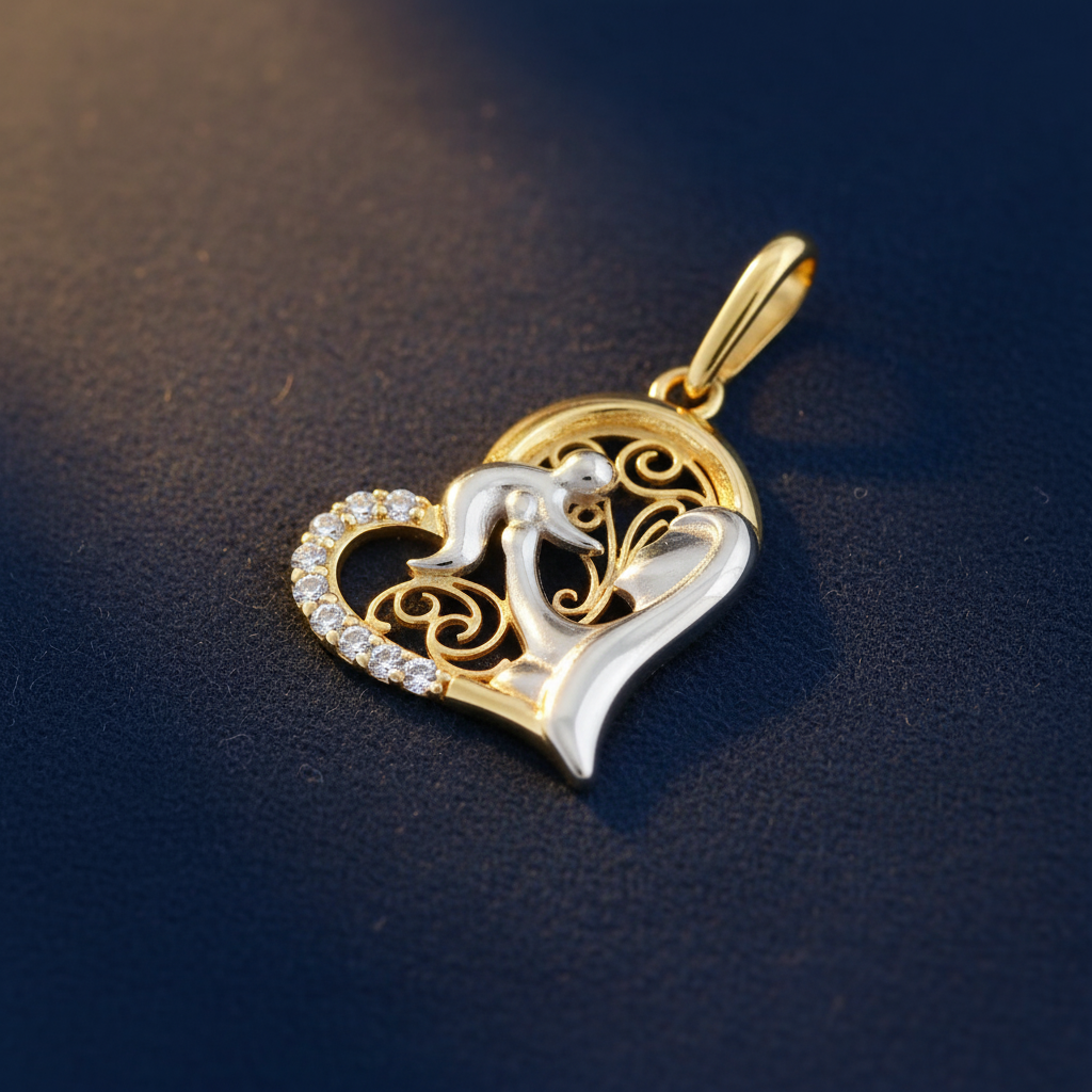 Solid 14K Gold Loving Mom's Heart CZ Pendant for Women and Teens