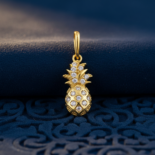 Solid 14K Gold Pineapple with CZ Pendant for Women and Teens