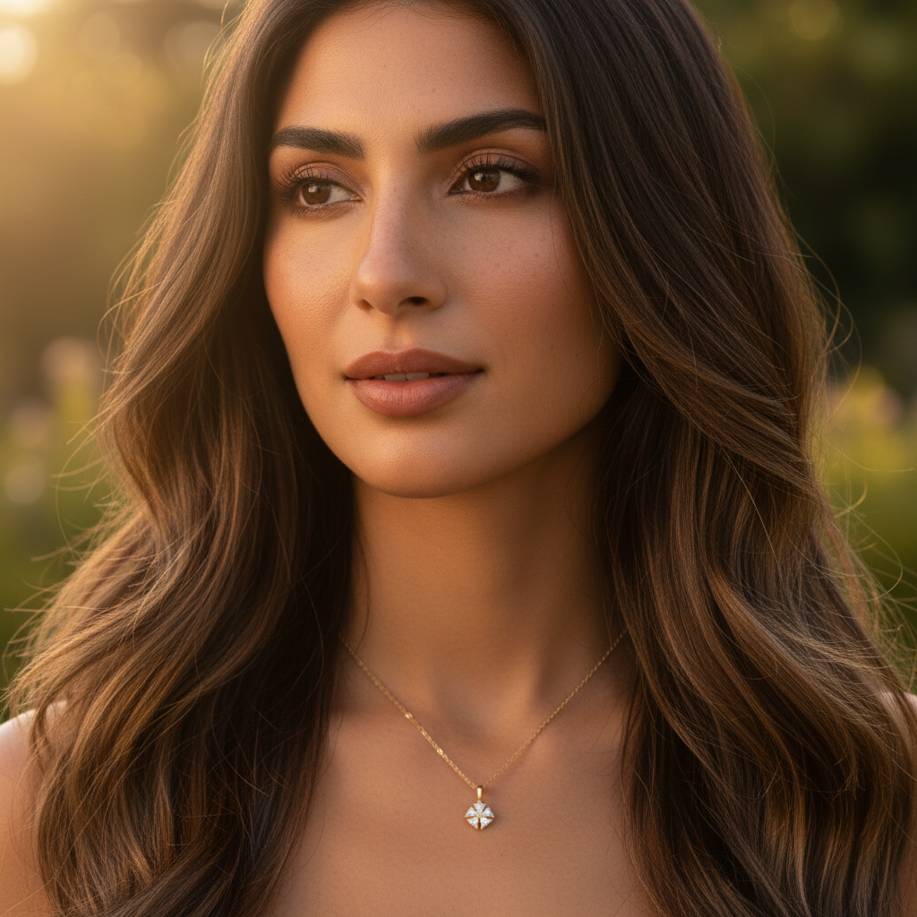 Solid 14K Gold Round CZ Dangle Pendant for Women and Teens