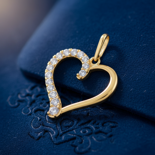 Solid 14K Gold Heart with CZ Pendant for Women and Teens