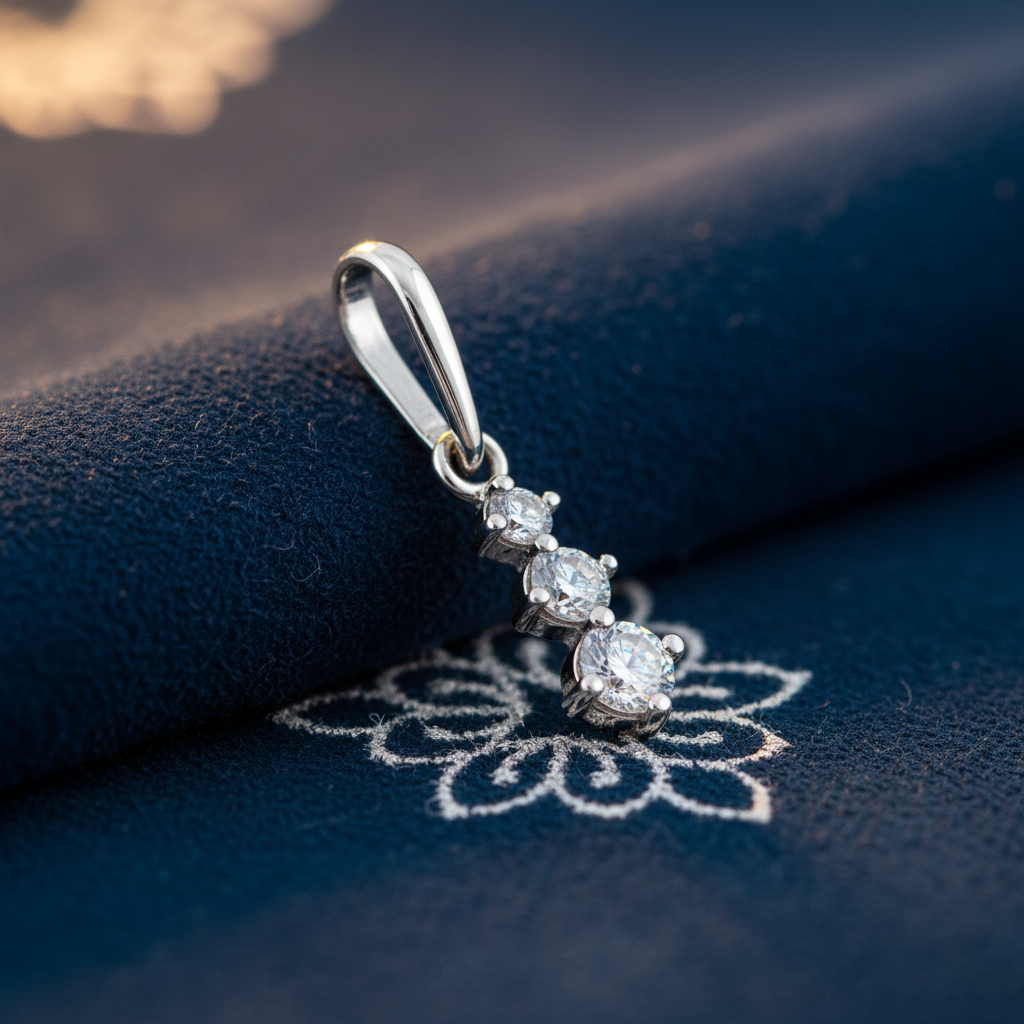 Solid 14K White Gold Triple Round CZ Pendant for Women and Teens