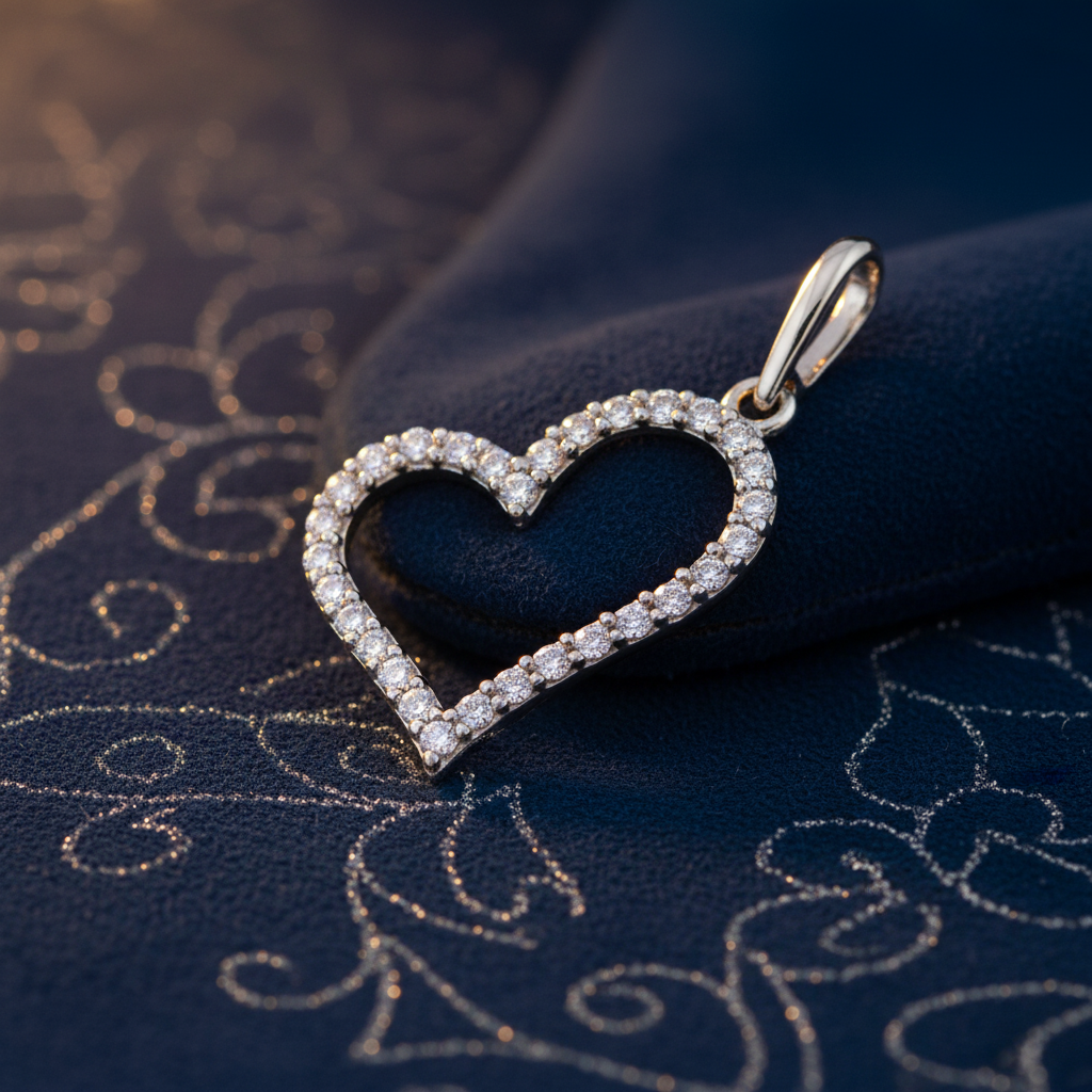 Solid 14K White Gold Heart CZ Pendant for Women and Teens