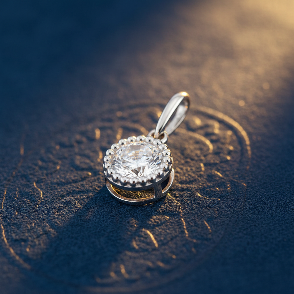 Solid 14K White Gold 6MM Round CZ Pendant for Women and Teens