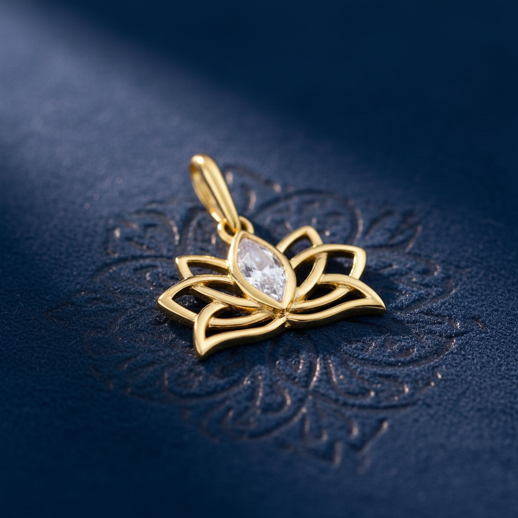 Solid 14K Yellow Gold Flower Crown Marquise CZ Pendant for Women and Teens