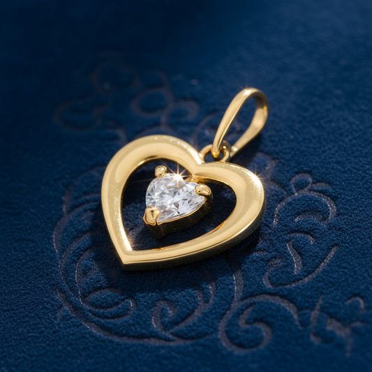 Solid 14K Yellow Gold Dangling Heart CZ Pendant for Women and Teens