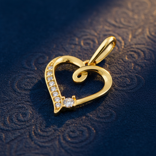Solid 14K Yellow Gold Elegant Heart CZ Pendant for Women and Teens