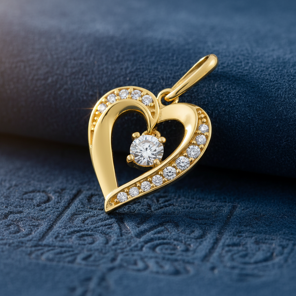 Solid 14K Yellow Gold Sparkling Heart CZ Pendant for Women and Teens