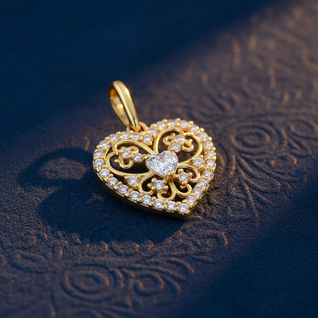 Solid 14K Yellow Gold Graceful Heart Cut CZ Pendant for Women and Teens