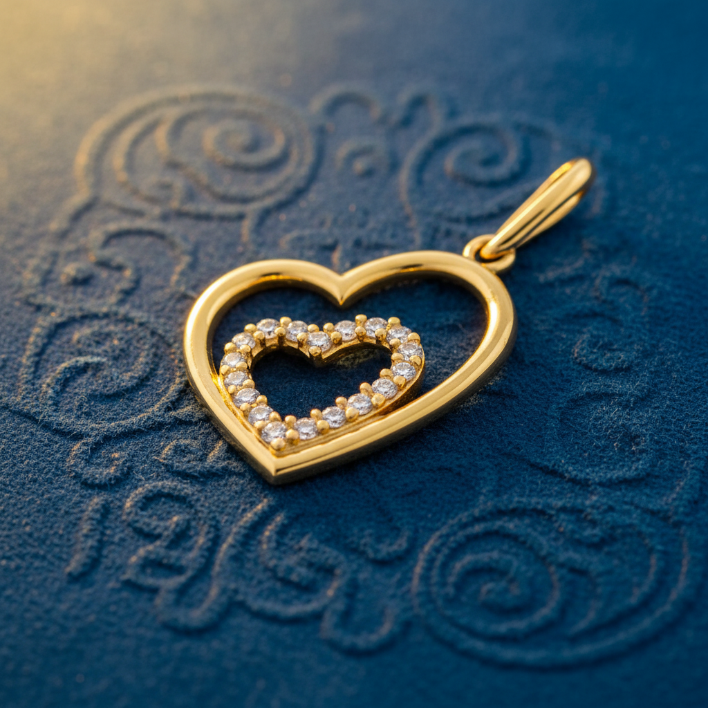 Solid 14K Yellow Gold Inner Heart CZ Pendant for Women and Teens
