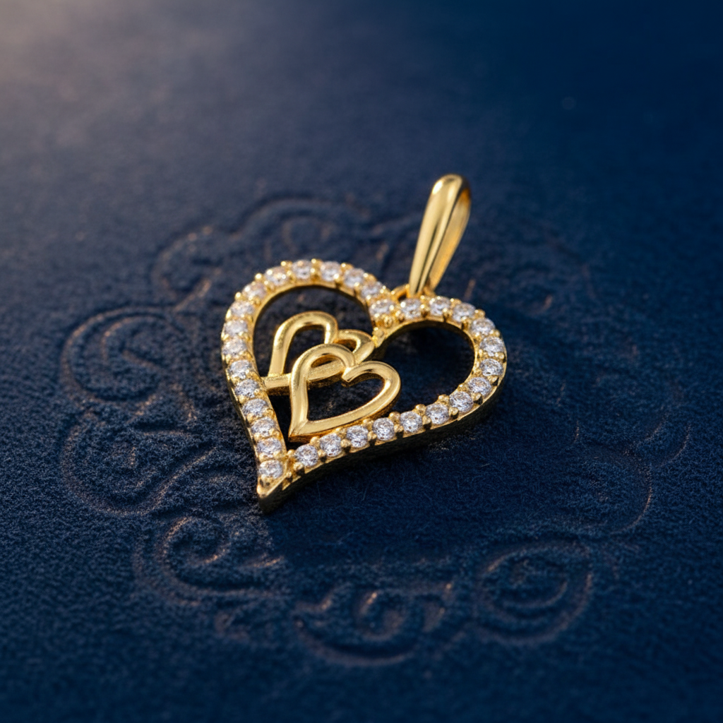 Solid 14K Yellow Gold True Love CZ Pendant for Women and Teens