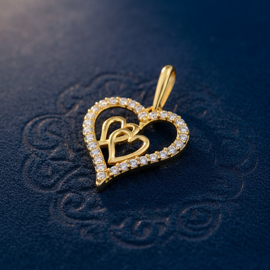 Solid 14K Yellow Gold True Love CZ Pendant for Women and Teens