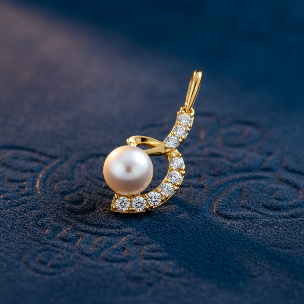 Solid 14K Yellow Gold Twist Pearl CZ Pendant for Women and Teens