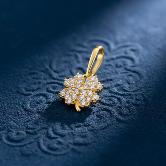 Solid 14K Yellow Gold Lucky Clover CZ Pendant for Women and Teens
