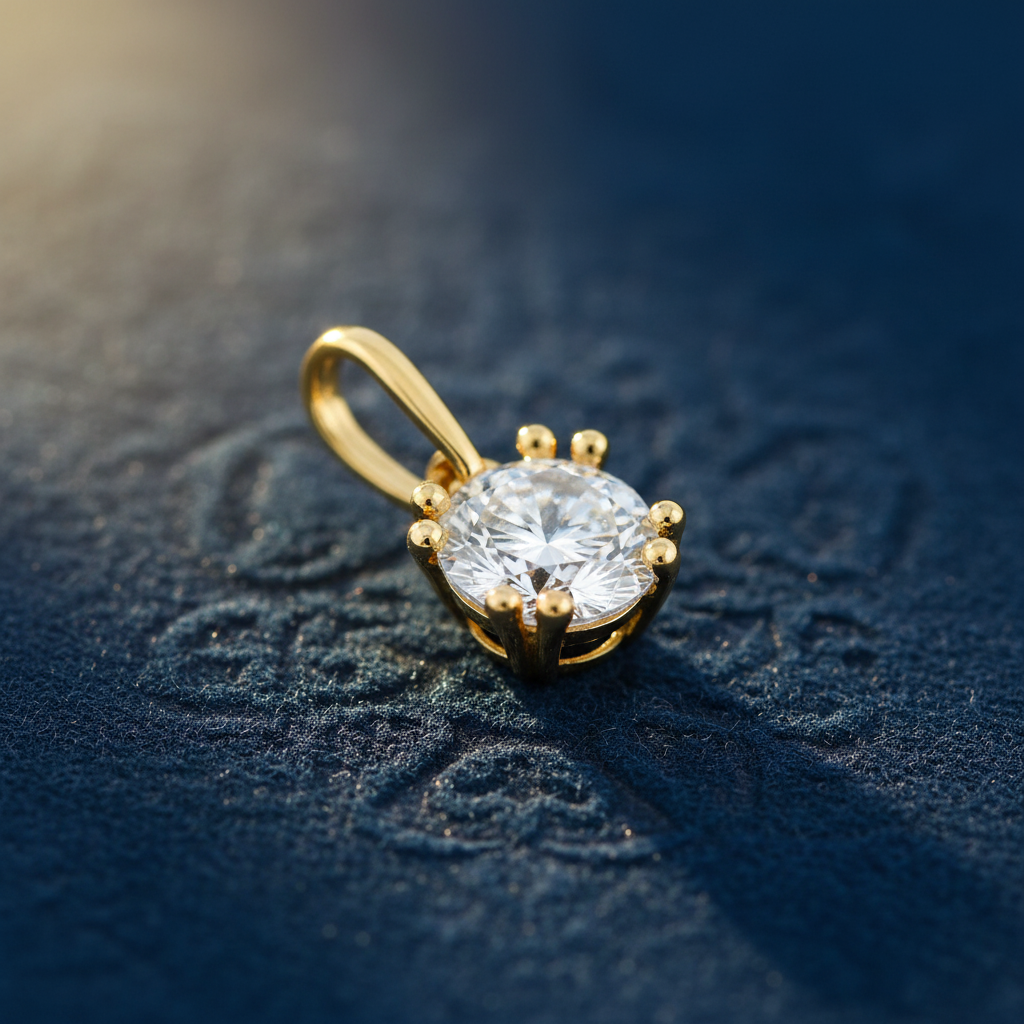 Solid 14K Yellow Gold 6mm Round Cut CZ Pendant for Women and Teens