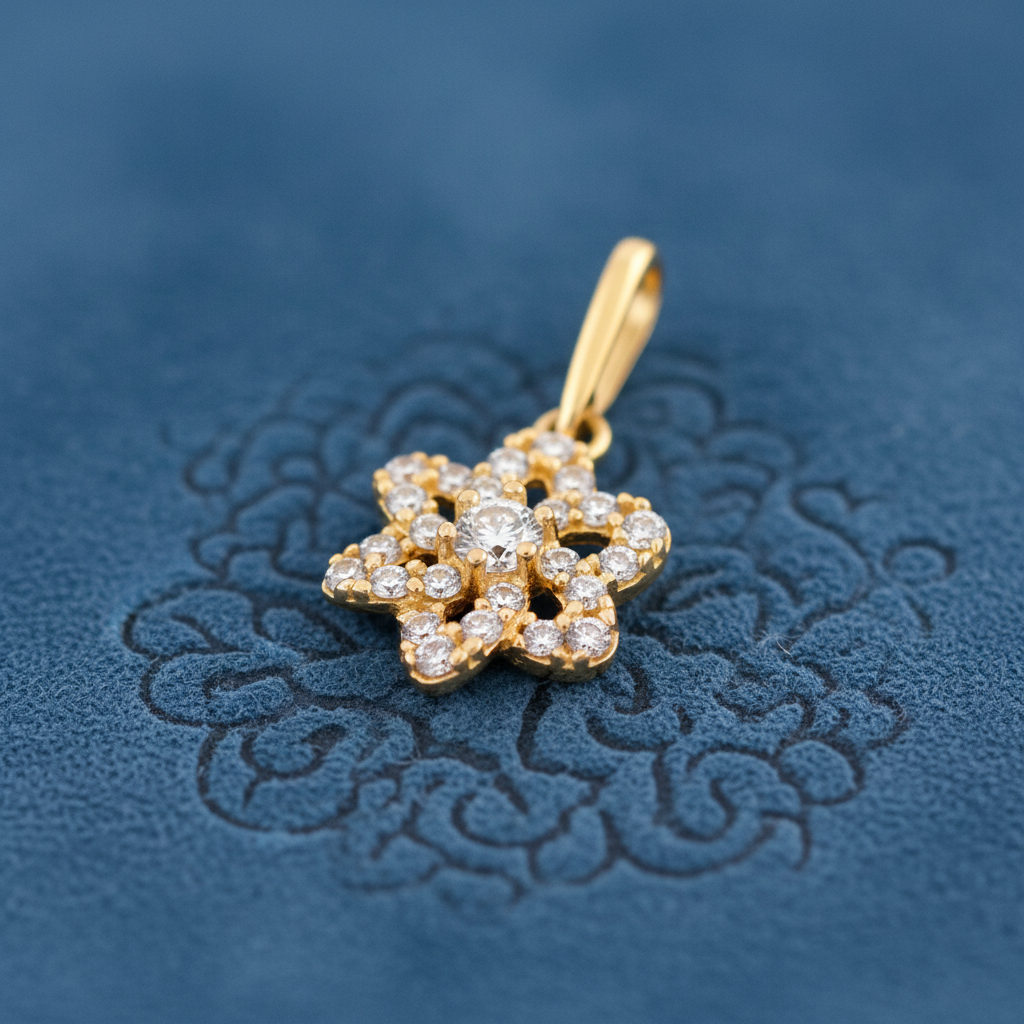 Solid 14K Yellow Gold Sparkling Flower CZ Pendant for Women and Teens