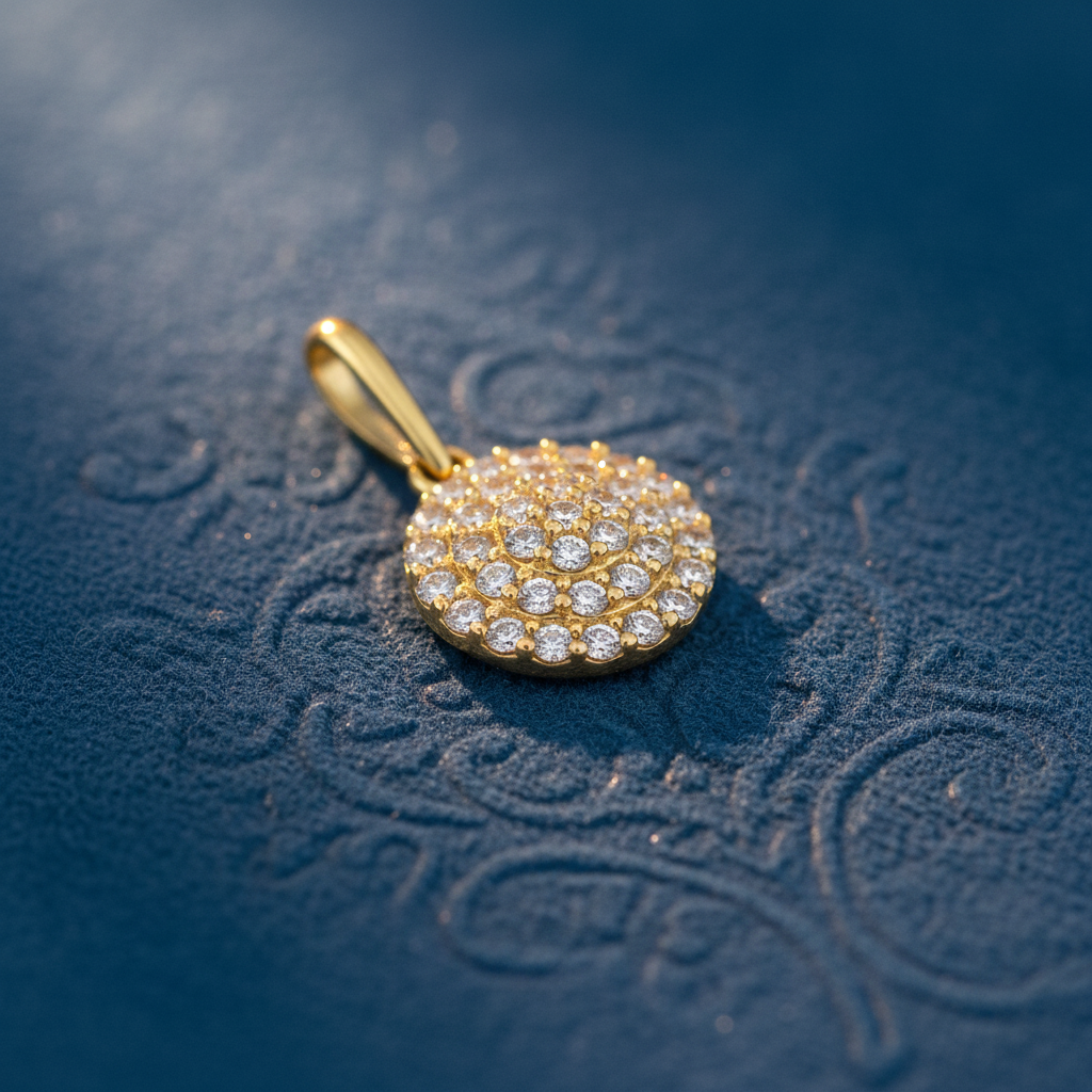 Solid 14K Yellow Gold Shield Pave CZ Pendant for Women and Teens