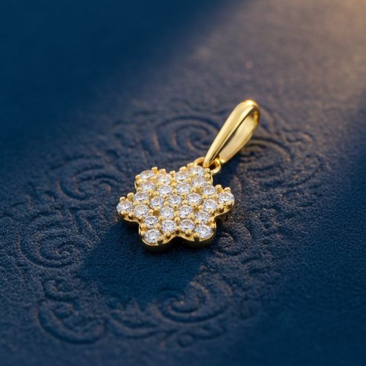 Solid 14K Yellow Gold Flower Pave CZ Pendant for Women and Teens