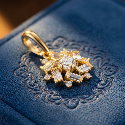 Solid 14k Gold Snowflake Flower CZ Pendant for Women and Teens