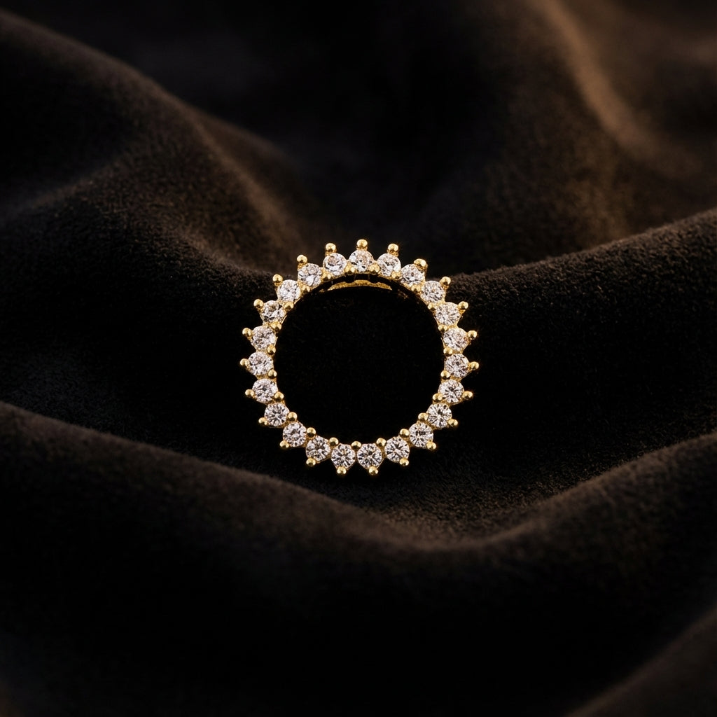 Solid 14k Gold Minimalist Circle CZ Pendant for Women and Teens