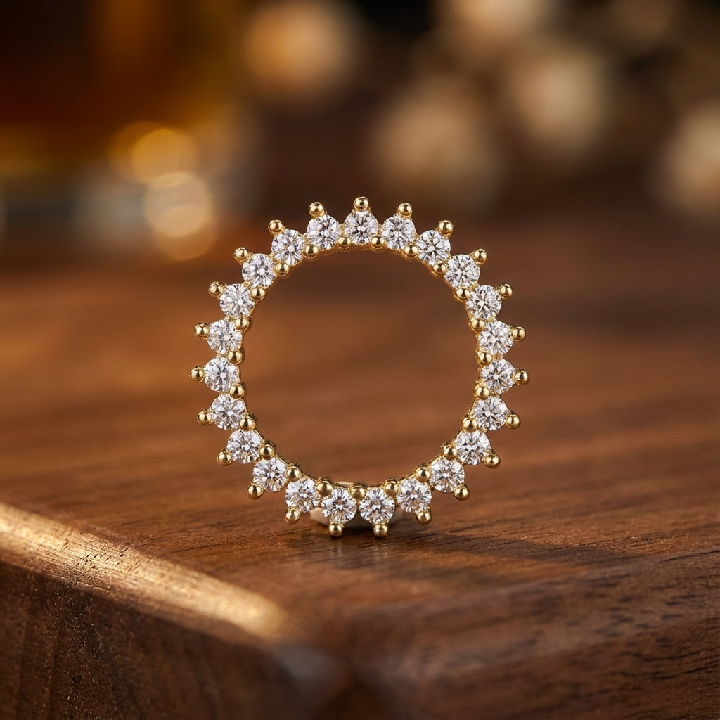 Solid 14k Gold Minimalist Circle CZ Pendant for Women and Teens