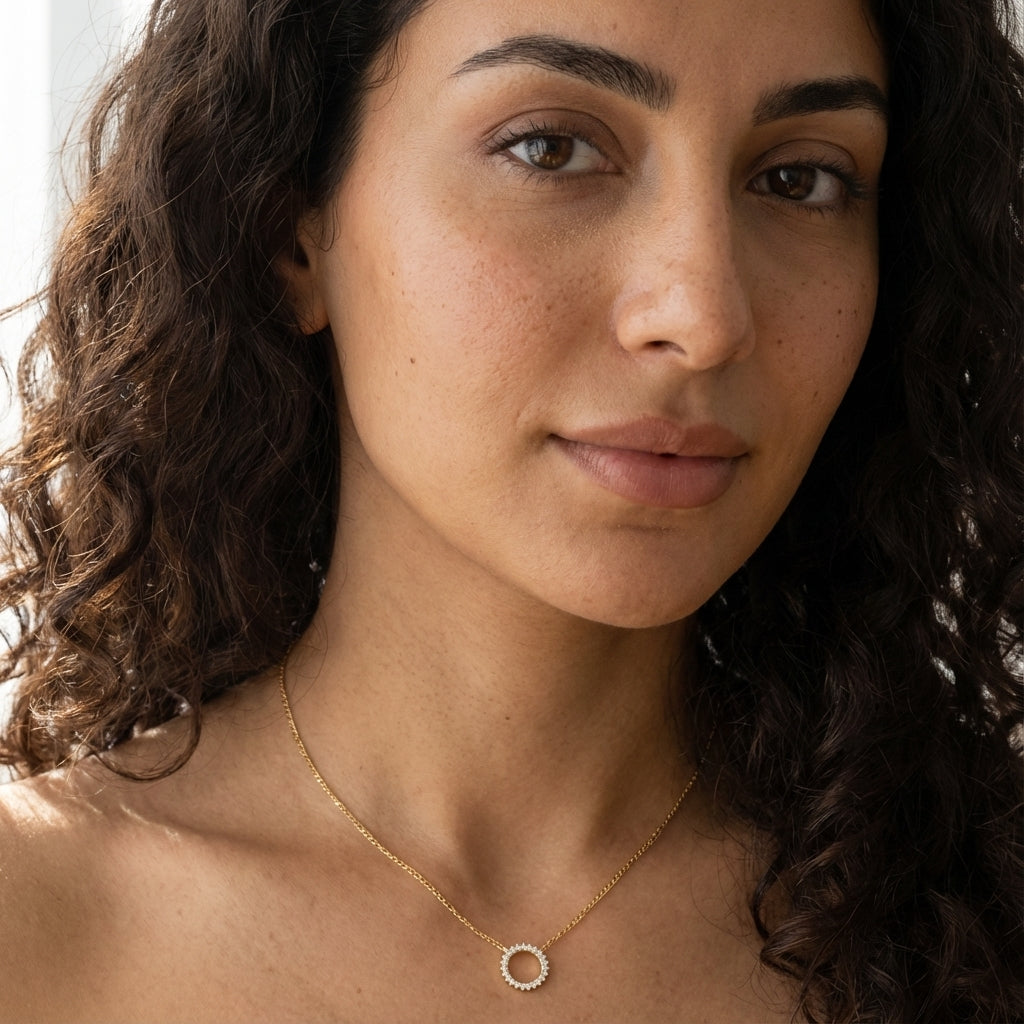 Solid 14k Gold Minimalist Circle CZ Pendant for Women and Teens