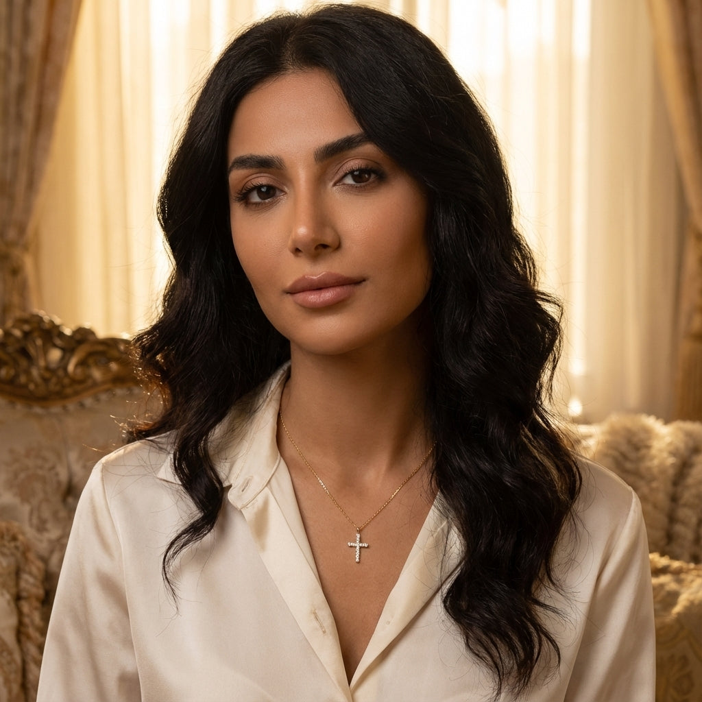 Solid 14k Gold Small Cross CZ Pendant for Women and Teens