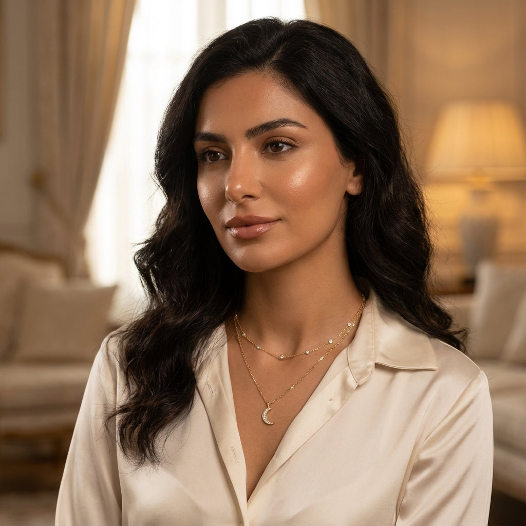 Solid 14k Gold Crescent Moon CZ Pendant for Women and Teens