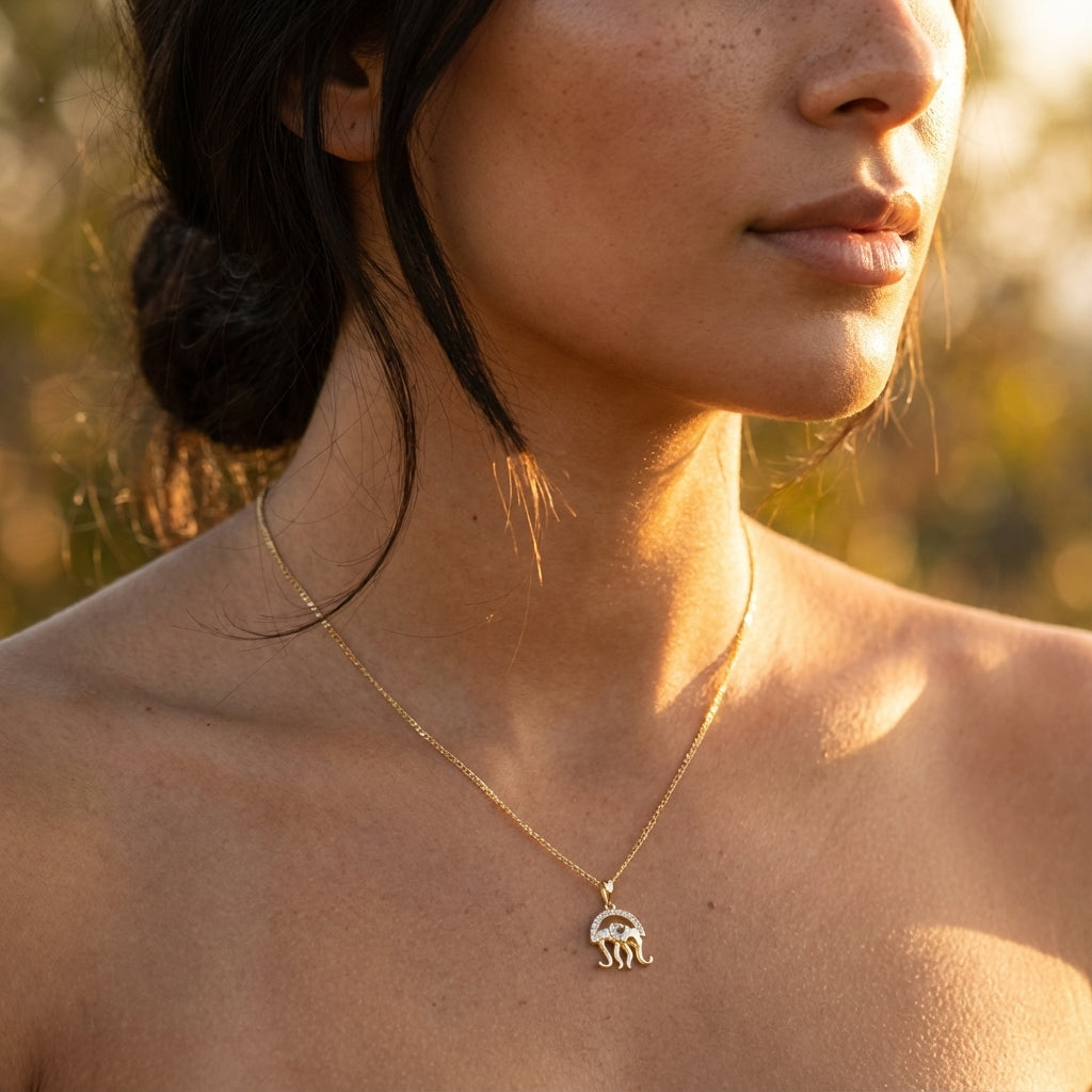 Solid 14k Gold Jellyfish CZ Pendant for Women and Teens