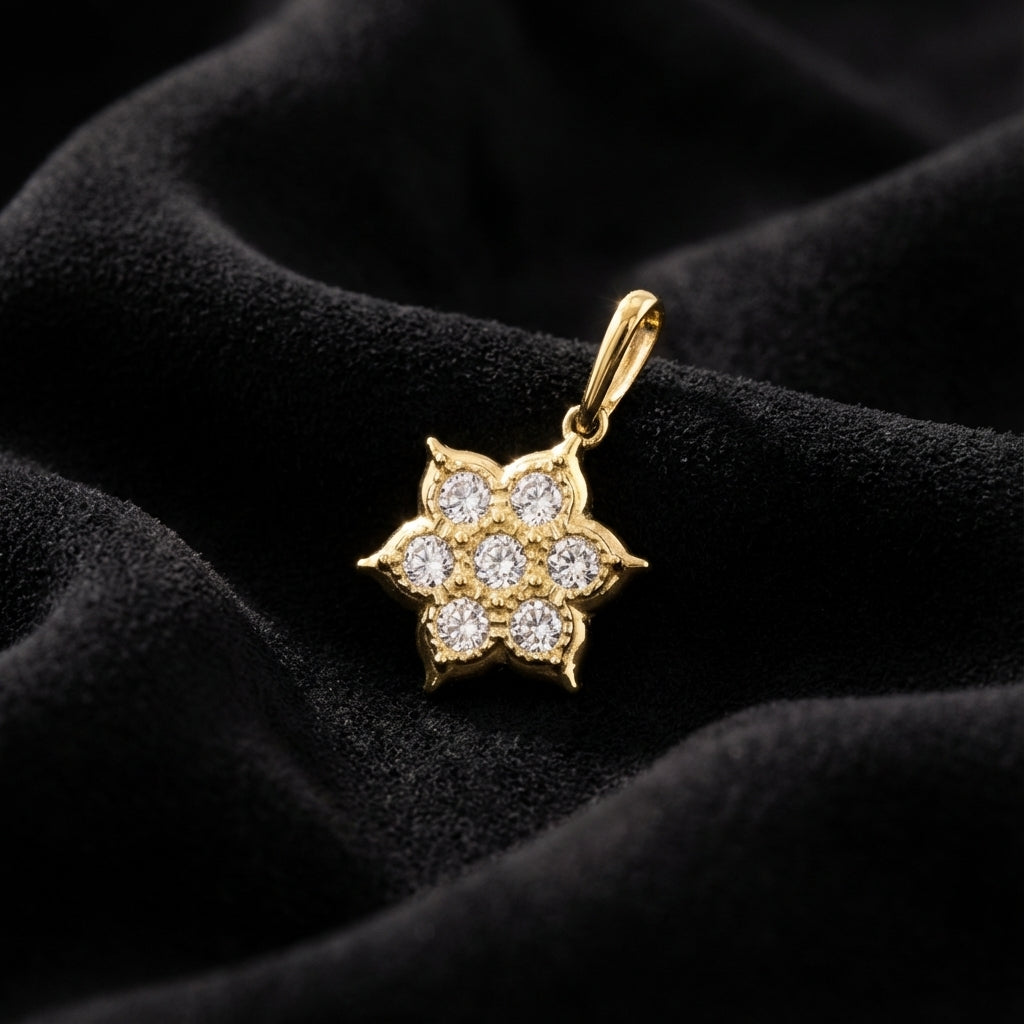 Solid 14k Gold Flower CZ Pendant for Women and Teens