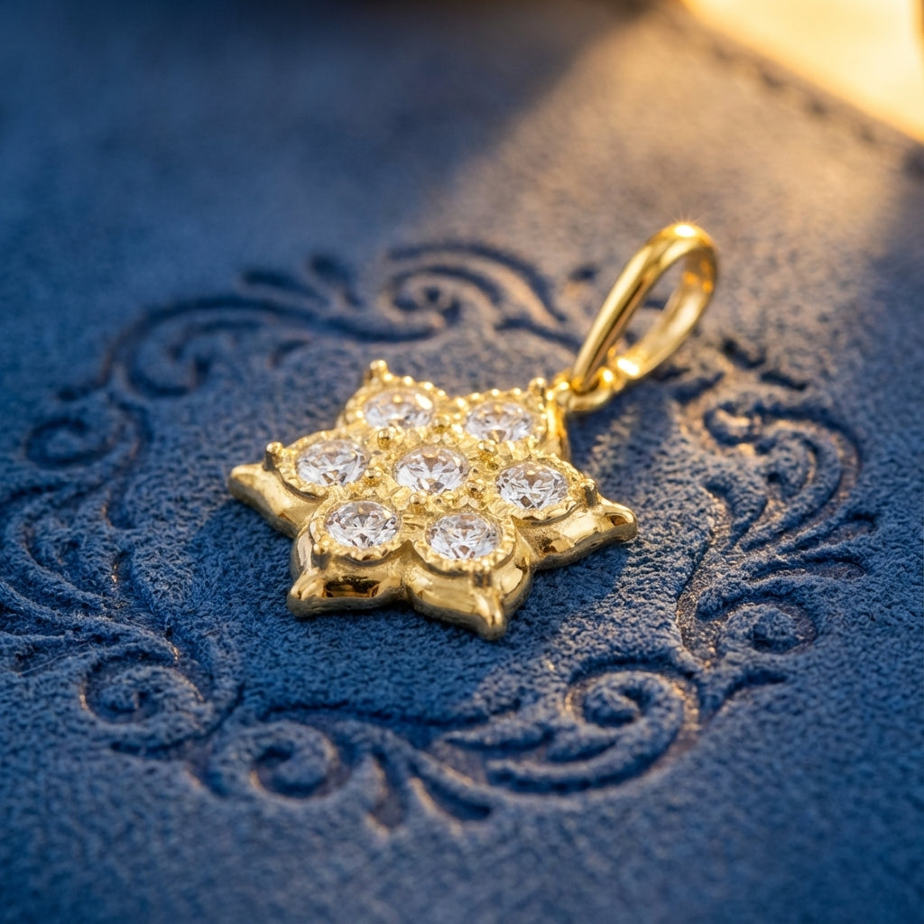 Solid 14k Gold Flower CZ Pendant for Women and Teens