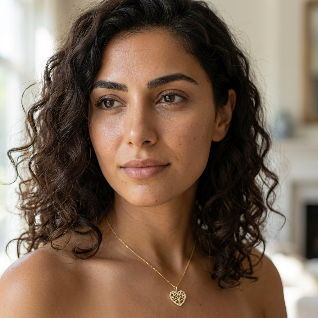 Solid 14k Gold Tree of Life in Heart CZ Pendant for Women and Teens