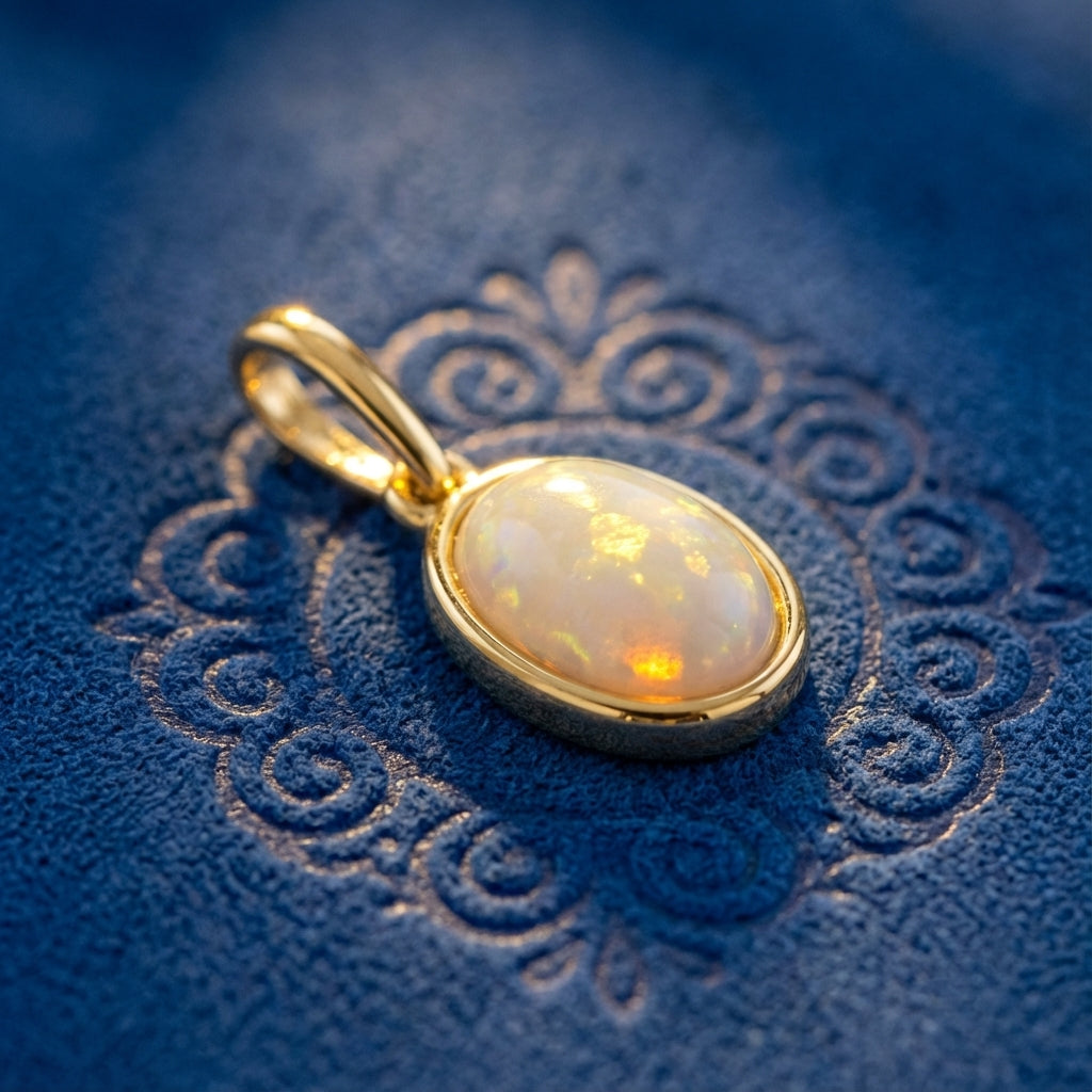 Solid 14k Gold Minimalist Oval Opal Pendant for Women and Teens
