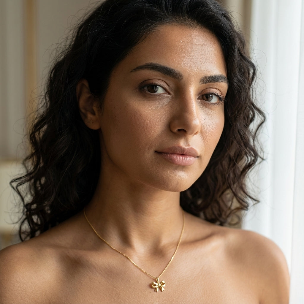 Solid 14k Gold Mini Bow CZ Pendant for Women and Teens