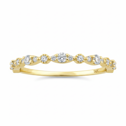 Vinali 14K Solid Yellow Gold Marquise Station CZ Stacking Band for Women