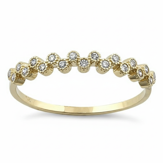 Vinali 14K Solid Yellow Gold Bezel CZ Zigzag Stackable Band for Women