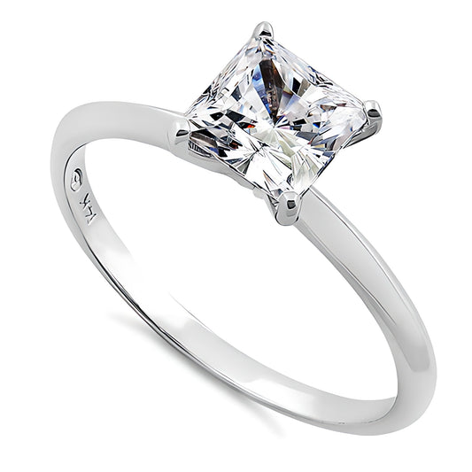 Vinali 14K Solid White Gold Princess Cut CZ Solitaire Engagement Ring