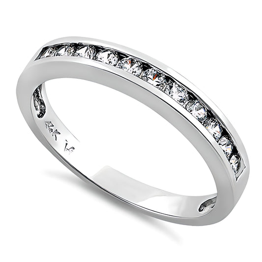 Vinali 14K Solid White Gold Channel Set Round CZ Wedding Band for Women