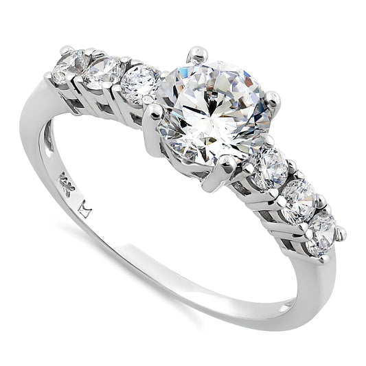 Vinali 14K Solid White Gold Round CZ Seven Stone Engagement Ring for Women