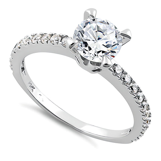 Vinali 14K Solid White Gold Round CZ Pave Engagement Ring for Women