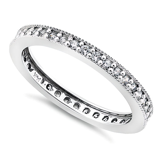 Vinali 14K Solid White Gold Round CZ Eternity Wedding Band for Women