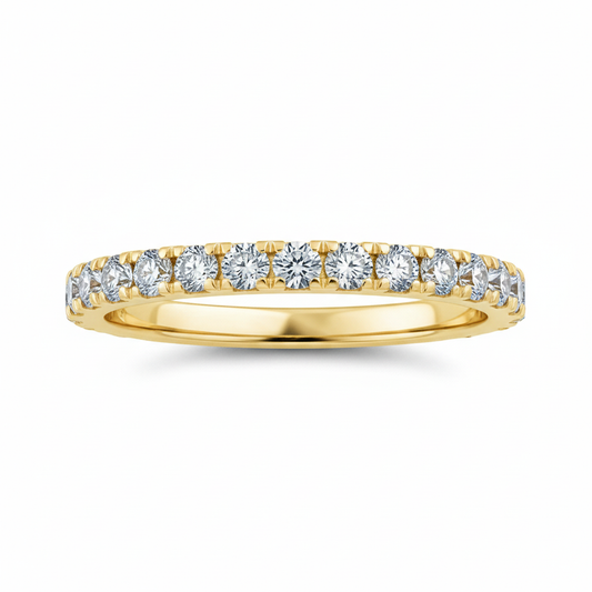 Vinali 14K Solid Yellow Gold 2.1mm Band Half Eternity CZ Wedding Band
