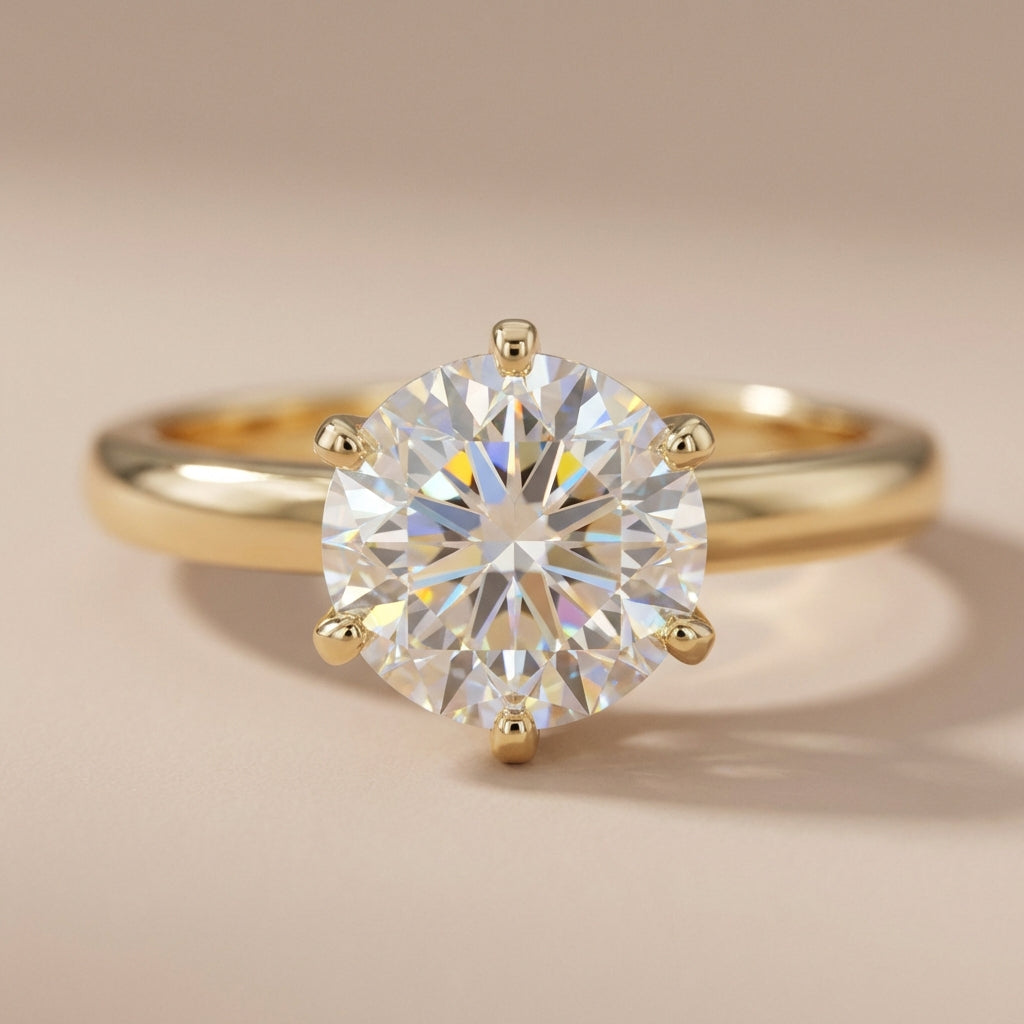 Vinali 14K Solid Yellow Gold 6mm Round CZ Solitaire Ring with 1.7mm Band worn and styled