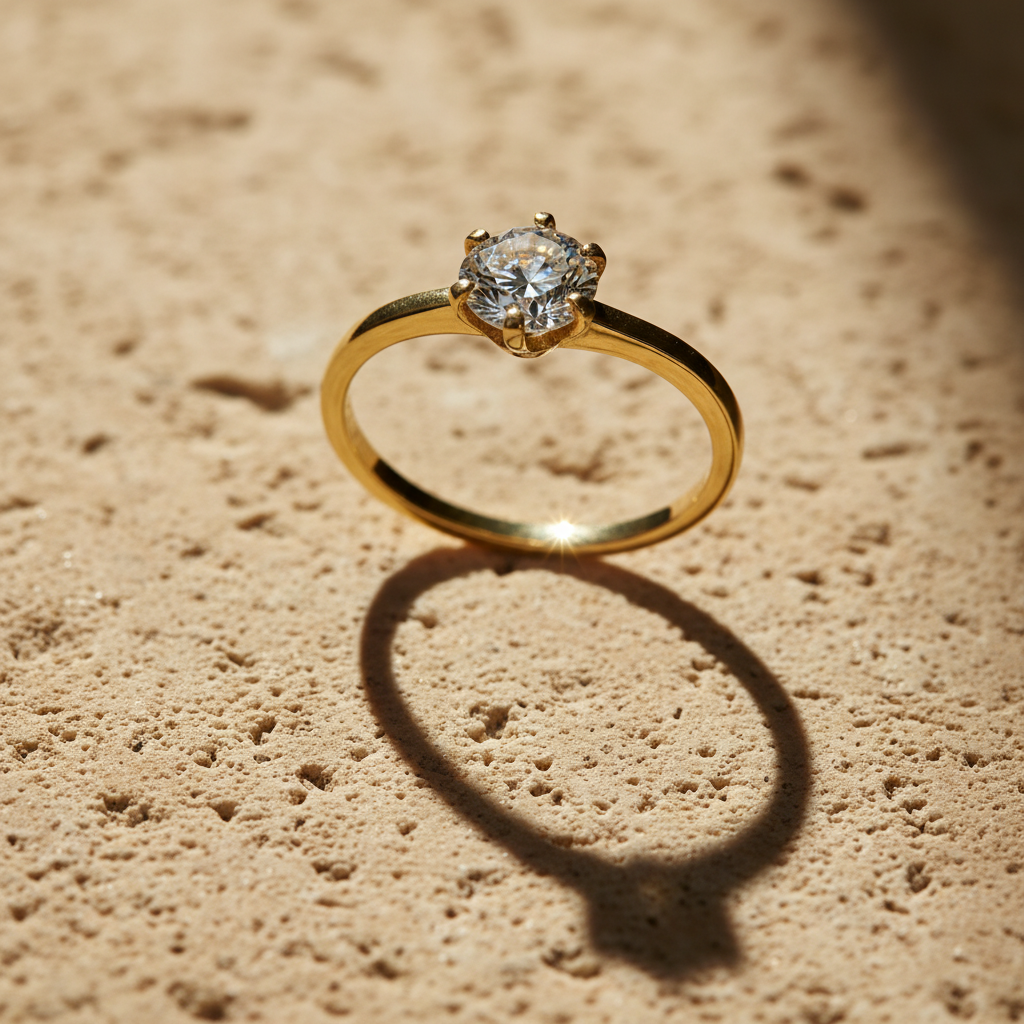 Vinali 14K Solid Yellow Gold 6mm Round CZ Solitaire Ring with 1.7mm Band worn and styled