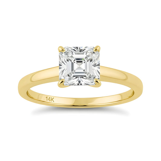 Vinali 14K Solid Yellow Gold Asscher Cut CZ Solitaire Engagement Ring