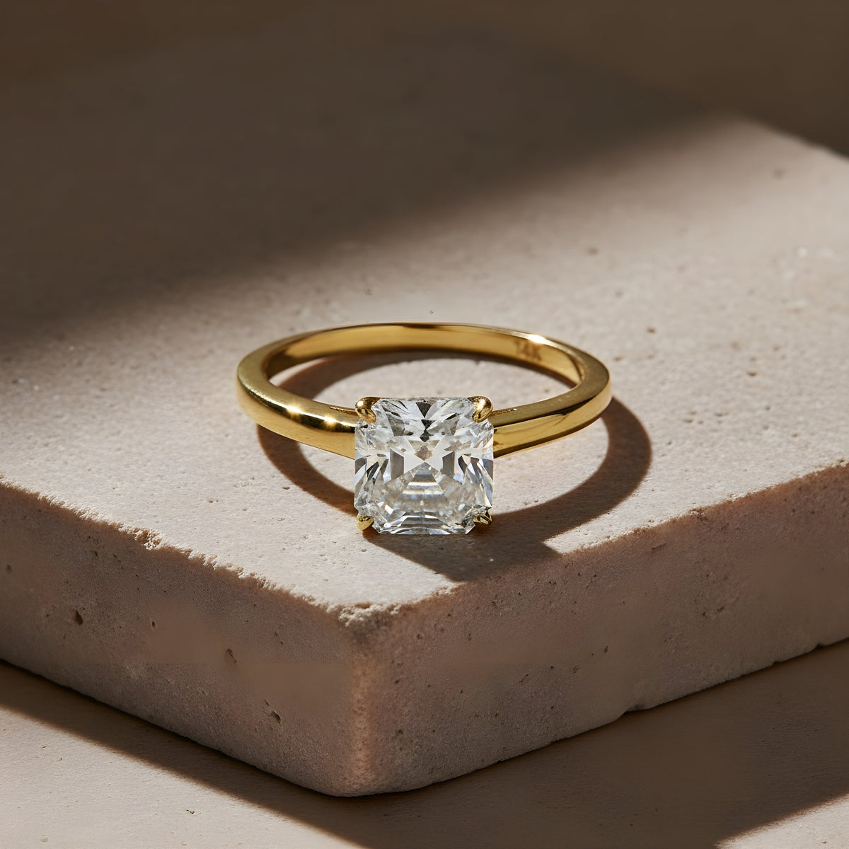 Vinali 14K Solid Yellow Gold Asscher Cut CZ Solitaire Engagement Ring worn and styled