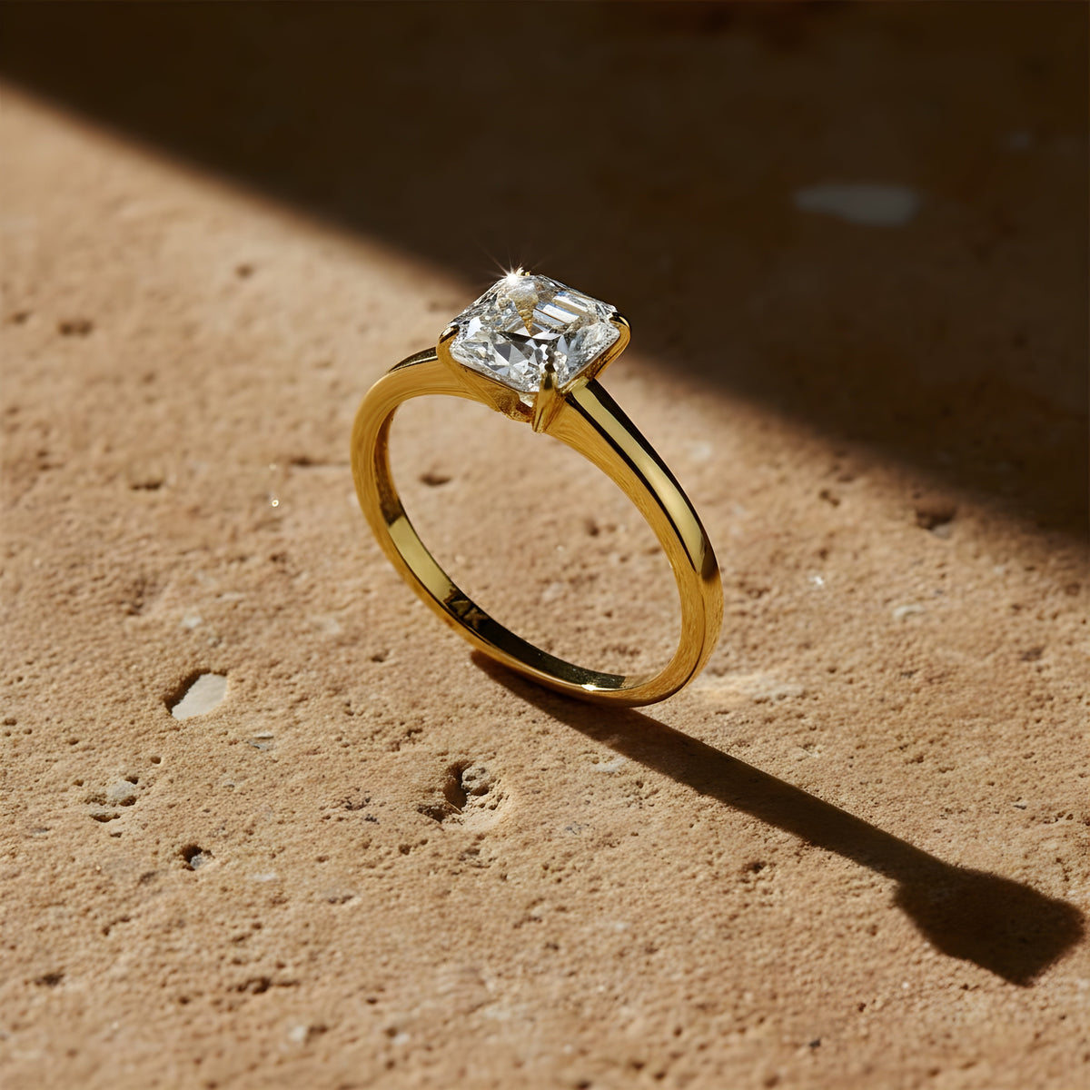 Vinali 14K Solid Yellow Gold Asscher Cut CZ Solitaire Engagement Ring worn and styled