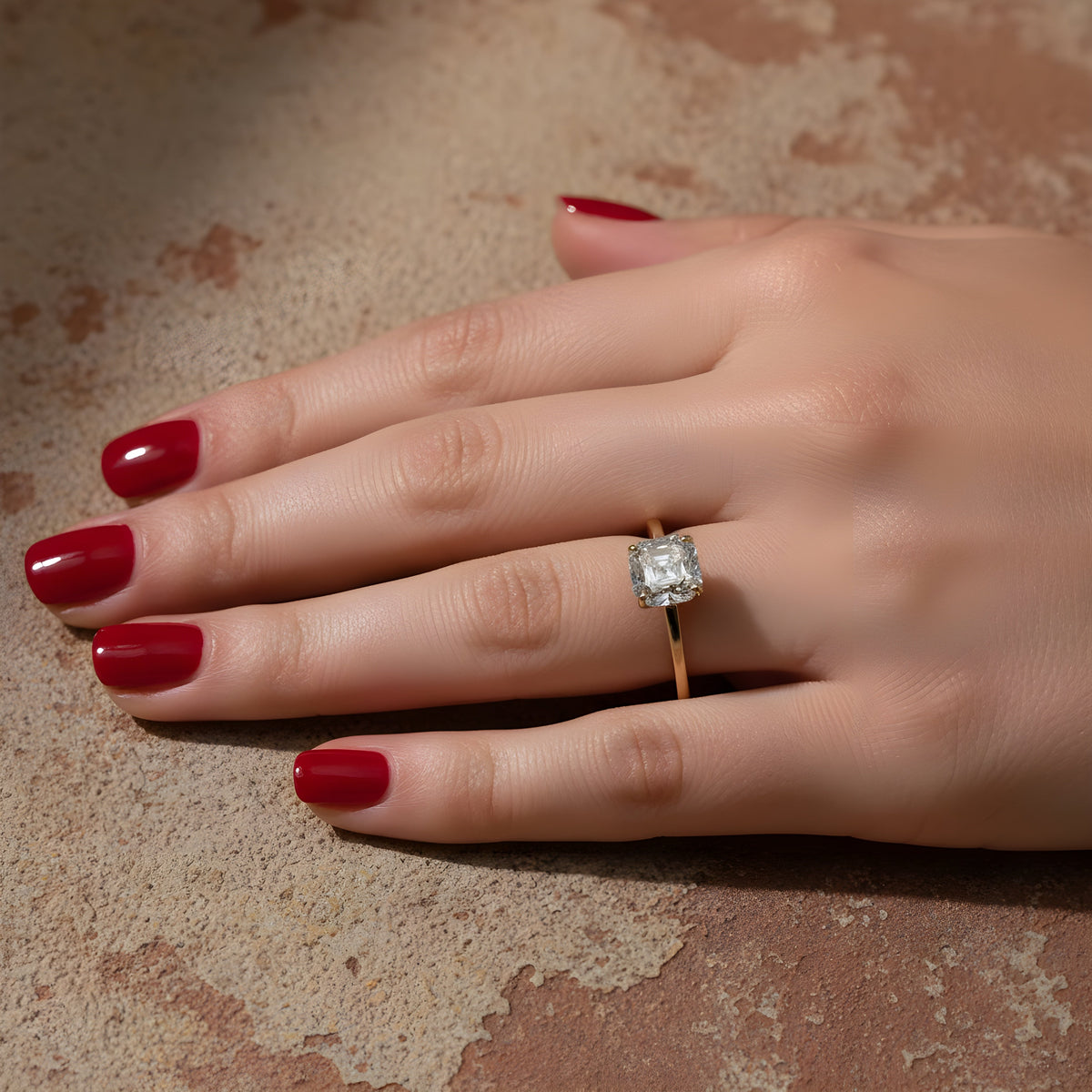 Vinali 14K Solid Yellow Gold Asscher Cut CZ Solitaire Engagement Ring worn and styled