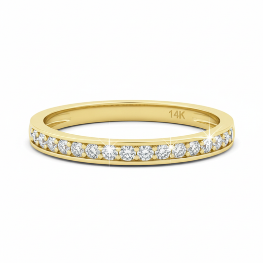 Vinali 14K Solid Yellow Gold 2.3mm Band Half Eternity Round CZ Wedding Band