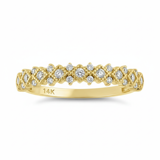Vinali 14K Solid Yellow Gold 2.9mm Band Half Eternity CZ Wedding Band